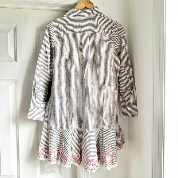NWT Tuckernuck Callahan Tan Stripe Embroidered Long Sleeve Mini Dress - Picture 5 of 10